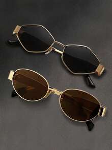 1/2/4 Pcs Of Women's Metal Frame Oval/Polygonal Fashion Glasses, Suitable For Daily Use And Outdoor Activities