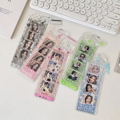 INS Style Transparent Glitter Card Holder With Cartoon Star Pattern, Idol Collector's Album