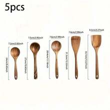 Juego de 5 piezas de cucharas y cucharones de madera con diseño de patrones, juego de utensilios de cocina de estilo bohemio de mimbre para la cocina