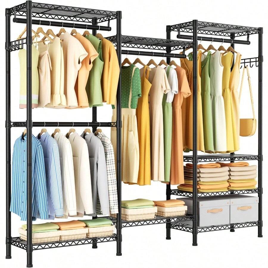 Heavy Duty Garment Rack Large Clothes RackFreestanding Closet Portable Clothing Rack With 8 Adjustable Wire Shelves And 4 Hang Rods Metal Closet Storage Wardrobe Organizer System Max Load 800lbs