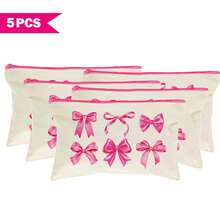 1/5/10/20pcs Cute Bow Pattern Canvas Zipper Bags Set, Y2K Style Bow Decor Jewelry Organizer Bags, Travel Cosmetic Bag, Pencil Case, Party Gift Bag Set, Toiletry Bag, Multipurpose Organizer Pouch Autumn University Essentials Travel Essentials For Holiday Vacation Travel Bag For Women Makeup Bag Makeup Organizer Make Up Bag - Beige - View 18