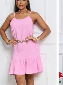 Loose Women's Dress With Adjustable Straps - Viscose Fabric - 粉色 - 查看 3