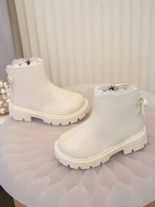 1 Pair Children's Lace Trim Cute Bow Casual Comfortable Outdoor Boots - Beige - View 3