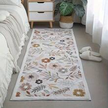 1pc Wabi-Sabi Style Vintage Floral Runner Rug, Warm Brown Leaf Print Long Hallway Carpet, Runner Rug, Area Rug, Doormat, Home Decor, Living Room Area Rug, Living Room Home Decor, Room Decor, Plush Rug, Fuzzy Rug, Autumn/Winter Rug, Thick/Fluffy, Washable Carpet - Multicolor - View 1