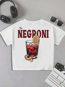 Negroni Cocktail Graphic, Men's T-Shirt With Double-Sided Print, Fashion, Casual, Crew Neck, 220gsm Cotton (1 Piece) - 白色 - 查看 3
