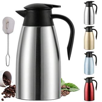 2 L/67 oz Carafe à café isotherme en acier inoxydable avec brosse de nettoyage, pot à café à double paroi isolé sous vide, bouteille isotherme pour café et thé, bouteille isotherme pour la maison, le bureau et la carafe, parfaite pour les boissons chaudes et froides