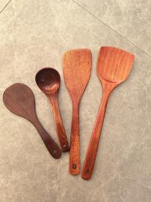 Juego de 5 piezas de cucharas y cucharones de madera con diseño de patrones, juego de utensilios de cocina de estilo bohemio de mimbre para la cocina
