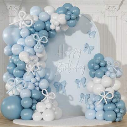 Blue And White Balloon Garland Arch Set, 149 Pieces Includes Gray-Toned Macaron Blue And White Long Balloons In Multiple Sizes Perfect For Christmas, Birthday Parties, Gender Reveal Parties, Baby Baptisms, Boys' Weddings, Bridal Showers, And Sports-Themed Party Decorations
