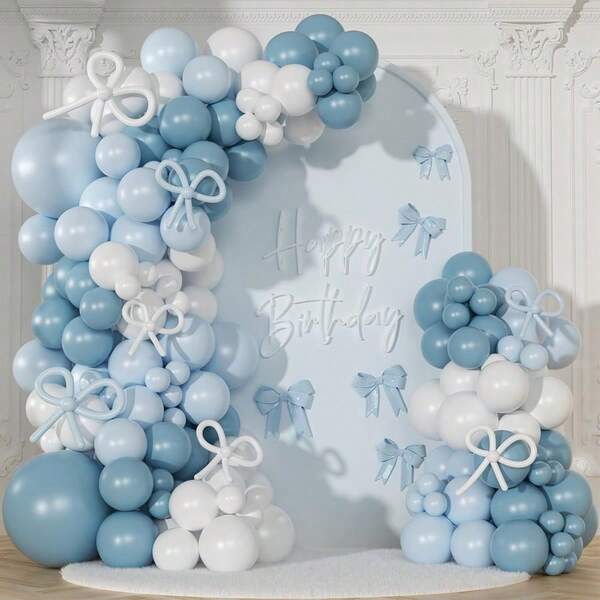 Blue And White Balloon Garland Arch Set, 149 Pieces Includes Gray-Toned Macaron Blue And White Long Balloons In Multiple Sizes Perfect For Christmas, Birthday Parties, Gender Reveal Parties, Baby Baptisms, Boys' Weddings, Bridal Showers, And Sports-Themed Party Decorations