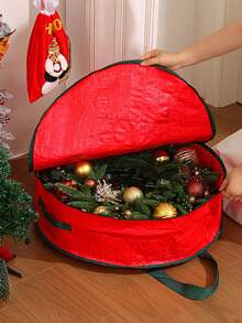 1pc Christmas Flower Wreath Storage, Holiday Decoration, Flower Wreath Accessories, Popular Zippers, Mobile Handles, Dust-Proof Storage Bags For Organizing