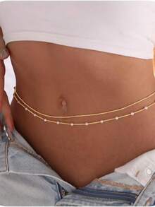 Bộ 2 dây xích eo cho nữ, dây xích bụng mạ vàng 18K, dây xích nhiều lớp có thể điều chỉnh, cỡ lớn, đính hạt ngọc trai, đá tự nhiên, trang sức cho mùa hè, kích thước 25-43 inch - Vàng - Xem 13