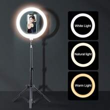 TOKQI 10-Inch Professional LED Ring Light Kit - Includes 55cm Adjustable Stand And Multifunctional Clip | USB Powered, Smart Fill Light, 3 Color Temperatures Adjustable, Suitable For Live Streaming/Makeup/Video Conferencing/Photography | Includes Phone Holder, Recommended Christmas Gift - Black - View 1