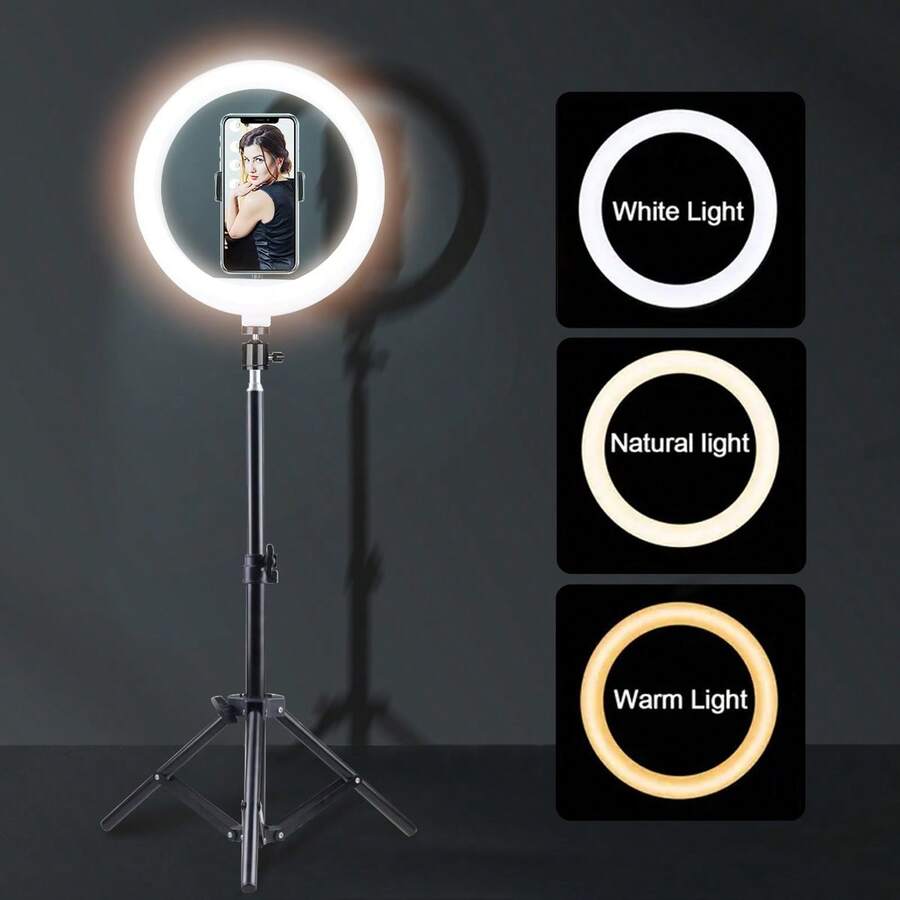 TOKQI 10-Inch Professional LED Ring Light Kit - Includes 55cm Adjustable Stand And Multifunctional Clip | USB Powered, Smart Fill Light, 3 Color Temperatures Adjustable, Suitable For Live Streaming/Makeup/Video Conferencing/Photography | Includes Phone Holder, Recommended Christmas Gift - Black - View 1