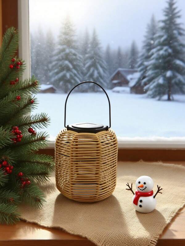 1pc Solar Powered Vintage Rattan Lantern Decor, Handcrafted Hollow Hanging Lamp, Suitable For Garden, Patio, Balcony, Camping, Lawn, Atmosphere Lighting, Ornament, Great Gift For Loved Ones To Add Fun To Your Travels, Applicable For Christmas And Other Holidays. Waterproof Solar Powered Woven Lantern Decor For Garden, Yard, Patio, Porch, Trees, Lawn, Pathway