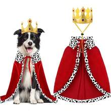 Disfraz de capa de rey de Halloween para perros, capa divertida y linda con corona ajustable para perros grandes y gatos, suministros para fiestas de Pascua, Navidad y disfraces
