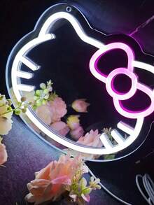 Sanrio 1 pieza Espejo de pared para dormitorio con luz de neón de estilo anime de gato KT, adecuado para tocador, vestidor, sala de estar, pasillo, tira de luz de neón ajustable, decoración para el baño del hogar, luz de neón LED alimentada por USB/batería, decoración de pared para dormitorio rosa, adecuado para habitación, fiesta de San Valentín, cumpleaños, regalo de boda, hogar, decoración navideña, regalo para novia, esposa, amiga, familia, accesorios de baño, temporada de vuelta a clases - Multicolor - Ver 11