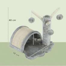 PawHut Kratzbaum 40 cm Kleiner Katzenturm mit Höhle, 2 Spielball, Kratzmatte, Katzenkratzbaum, Kletterbaum, für kleine & große Katzen, Hellgrau