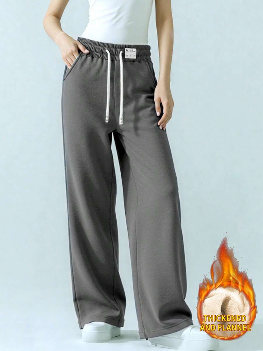 Women's Plus Size Fleece Lined Straight Leg Sweatpants, Warm And Comfortable Casual Pants For Winter