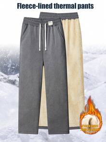 Women's Plus Size Fleece Lined Straight Leg Sweatpants, Warm And Comfortable Casual Pants For Winter