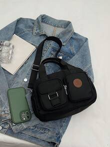 New Retro Style Large Capacity Handbag, Solid Color Fashion Versatile Women's Shoulder Bag, Casual Minimalist Adjustable Strap Crossbody Bag Suitable For Outings, Dates, Shopping, Daily Commute - Black - View 11