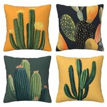 4 PIEZAS Fundas de cojín de estilo bohemio - 17.7*17.7 pulgadas, impresión de un solo lado, decoración de cactus verde, lavable a máquina con cremallera, sin relleno incluido