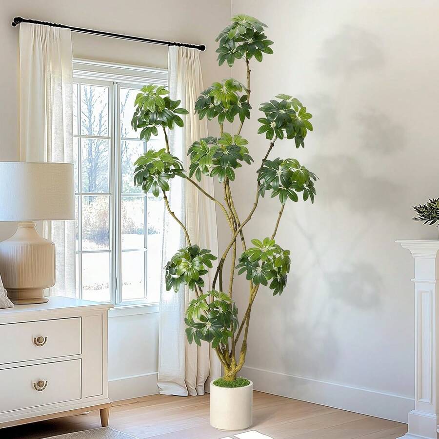 mteryoing 5/6/7ft Artificial Ficus Tree Fake Plant Indoor, Realistic Large Potted Floor Plants With Multiple Trunks For Home Office Decor, Housewarming Gift - 7英尺 - 查看 1