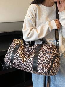 1 件全新大容量旅行包、短途旅行行李包、健身包、豹纹休闲女包、产妇医院包、度假包、防水休闲包、带独立鞋隔层的随身包 - 棕色 - 查看 7