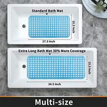 Tapis de bain antidérapant, ventouses ultra-puissantes, 88 x 39,4 cm de long, avec trous de drainage, lavable en machine, tapis de douche à drainage rapide, indispensable pour la salle de bain, bleu transparent - Bleu azur - Voir 6