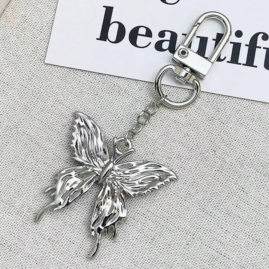 1pc Y2K Butterfly Keychain, Creative Vertical Stripe Butterfly Couple/Best Friend Gift, Bag Charm - Silver - View 1