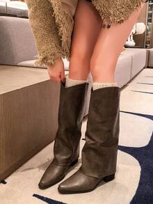 2024 French Style Retro High-Shaft Bootcut Boots, Versatile Western Cowboy Boots, Knee-High Boots For Petite Women - 卡其色 - 查看 12