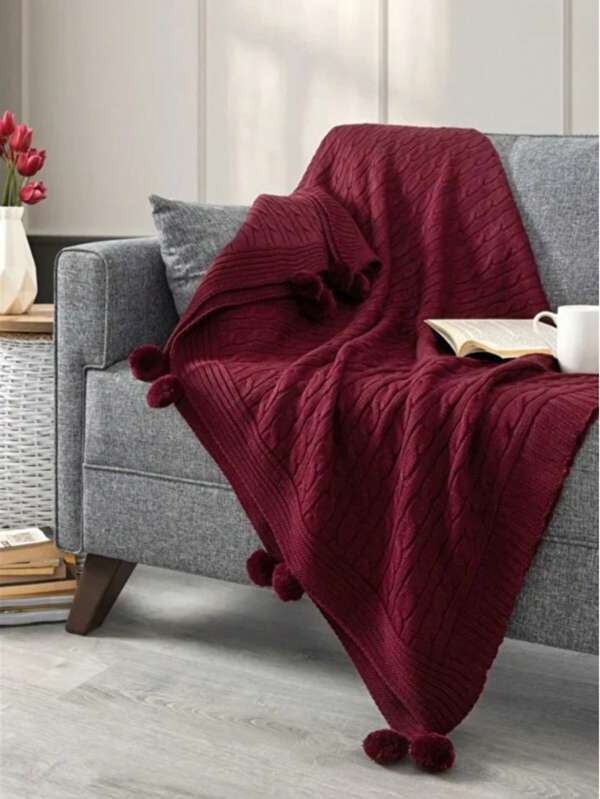 Made In Turkey - Pom-Pom Knitted Throw Blanket – 130x170 Cm Sofa Throw, Shoulder Wrap & TV Blanket