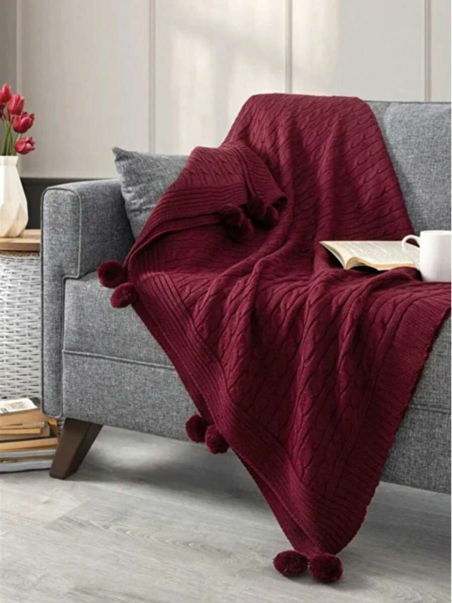 Made In Turkey - Pom-Pom Knitted Throw Blanket – 130x170 Cm Sofa Throw, Shoulder Wrap & TV Blanket