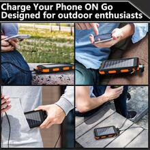 太阳能充电器-10000mAh 太阳能充电宝 - 便携式太阳能手机电池板充电器，QC3.0 双 USB 端口电池组充电器，适用于所有手机和电子设备 - 持久耐用，旅行露营，LED 手电筒，节日户外太阳能移动电源的最佳礼物 - 橘色 - 查看 2