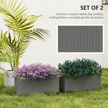 Outsunny Set Of Two Rattan Planters Grey - Gris1 - Ver 4