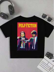 Pulp Fiction Graphic T-Shirt, Men's Double-Sided Print T-Shirt, Fashion Casual Crew Neck, 220gsm Cotton (1 Piece) - Preto - Ver 3