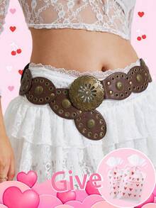 Hershine 1件西部牛仔/女牛仔风格波西米亚镂空花朵扣腰带，复古青铜色拼接腰链连衣裙配饰，适合日常、通勤、聚会、假日、圣诞派对，可作为礼物送给自己、朋友、家人、女朋友、母亲（附赠礼品袋）