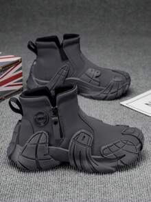 Men's Hiking Boots, Autumn/Winter New High-Top Thick Sole Anti-Slip Zipper Convenient Wear, Gear Tread Mechanical Futuristic Chunky Sneakers For Young Men, Students, Casual, Outdoor, Hiking, Running, Shock Absorption