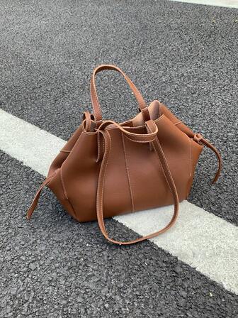 新款韩版小众荔枝纹褶皱单肩包百搭大容量托特包别致复古优雅腋下包高端时尚单肩包手提包法式小众设计大容量购物袋通勤包