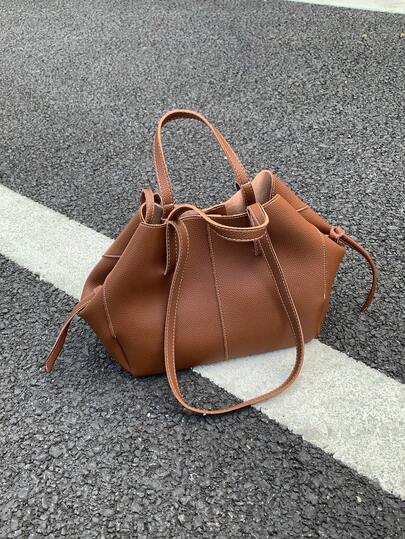 新款韩版小众荔枝纹褶皱单肩包百搭大容量托特包别致复古优雅腋下包高端时尚单肩包手提包法式小众设计大容量购物袋通勤包