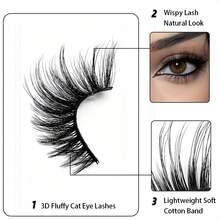 10 Pairs Of 6-14mm False Eyelashes! Curly And Thick Super Adhesive -3D, Reusable, Soft, Lightweight, Artificial Mink Eyelash, Suitable For Date/Travel/Photography, Amplify Your Eyes To Show Vitality, Exquisite Eye Makeup, No Style Selection - 濃密款 - 查看 7