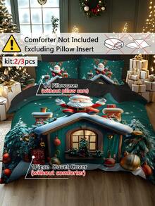 2/3 pcs Set Sprei Duvet Bermotif Pohon Natal, Kado, Kepingan Salju, Rusa, Santa Claus dengan Cetakan Digital, Lembut & Nyaman, Cocok Untuk Kamar Tidur, Kamar Tamu, Ruang Bermain, Hotel, Asrama - MultiWarna - View 5