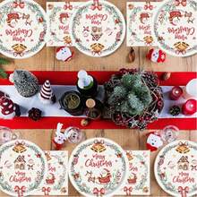 105 Pcs Christmas-Themed Disposable Tableware Set, Featuring Santa Claus And Little Bell Designs. This Party Set Includes Disposable Paper Plates, Cups, Straws, And Decorations With A Cute Christmas Background Style, Perfect For Christmas Parties, Birthday Parties, And Other Celebrations.