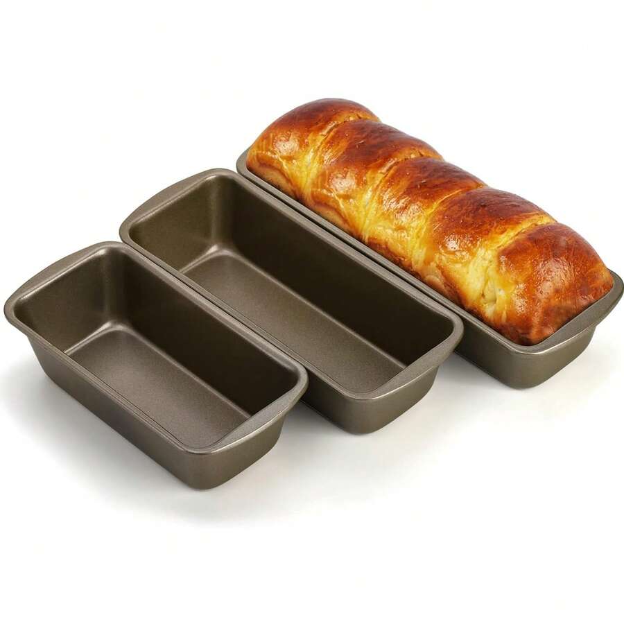 3-teiliges Antihaft-Kastenformen-Set, robuste Kastenformen, verwindungssteifes Backformen-Set aus Karbonstahl - Bronze - Übersicht 1
