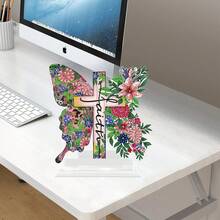 Kit de pictură cu diamant 2D plat, 1 buc., DIY, pentru adulți, pentru obiecte de birou, model cruce și fluture floral, potrivit pentru începători, decorativ pentru Halloween, Crăciun, cadouri de Ziua Îndrăgostiților, cadou ideal