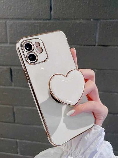 Support cœur plaqué et coque de téléphone plaquée, compatible avec iPhone 17, 16e, 15, 14, 13, 12, 11, XS, XR, X, 7, 8 Plus, Pro Max, Galaxy S25, S24U, S23, A55, A54, A35, A25, A15, A16, A17, A07, A06, Redmi Note 14/13/12/11/10/9/8, A5/A3, coque de protection galvanisée