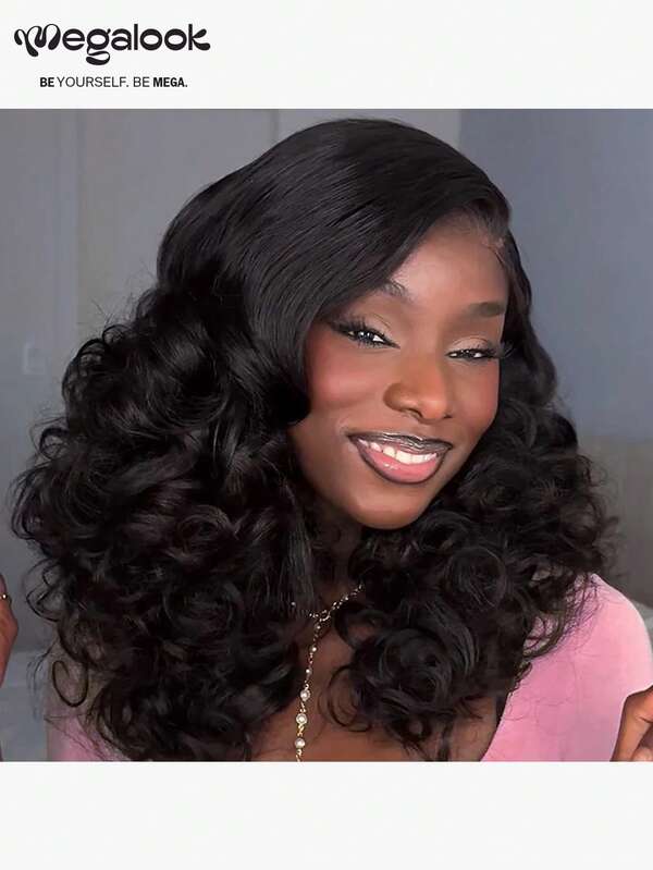 MEGALOOK Peluca de cabello humano 100% de 16-20 pulgadas con rizo, de calidad de salón con densidad del 200%, sin pegamento, con cierre de encaje predecolorado, nudos predecolorados, fácil de usar, color natural, transparente, cómoda todo el día, mínimo desprendimiento para uso diario