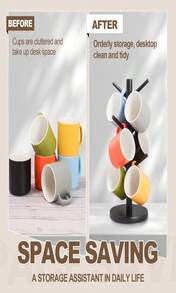 Fertoriy Mug Holder Tree, Thicker Base Coffee Cup Holder For Countertop, Sturdy Wood Coffee Mug Hanger With 6 Hooks, Non-Slip Cup Rack For Home Storage And Organizer