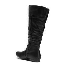 Women's Wide Calf Knee High Boots Fur Lined Side Zipper Fall Winter Boots - PU đen - Xem 7