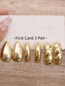 3 Pairs/9 Pairs New ABS Resin & CCB Exaggerated C-Shaped Water Drop Personalized Fashion Earring Set
