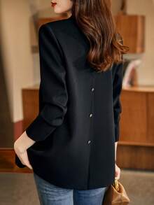 2026新款春秋黑色西装外套，韩版休闲高端女士西装大衣 - 黑色 - 查看 4